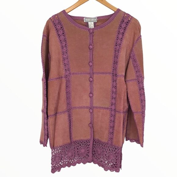 Y2K Vintage Mauve Pink Leather Patchwork Pieced Long Sleeve Top NWT size Medium - Picture 1 of 11